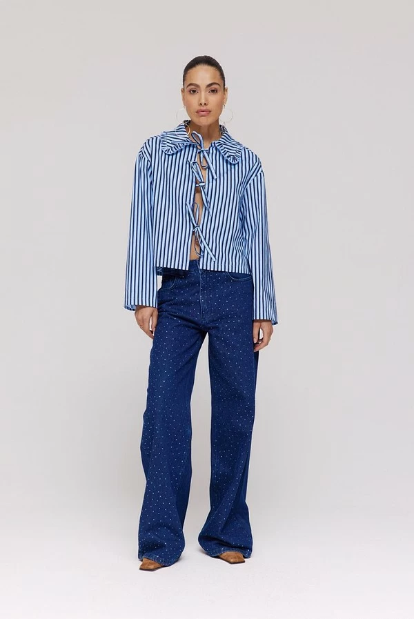 Mayra Jeans Harper & Yve – Tejano recto azul oscuro con strass