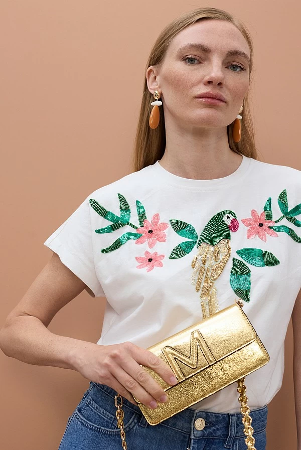 Mini Bandolera Dorada con Logo M en Relieve