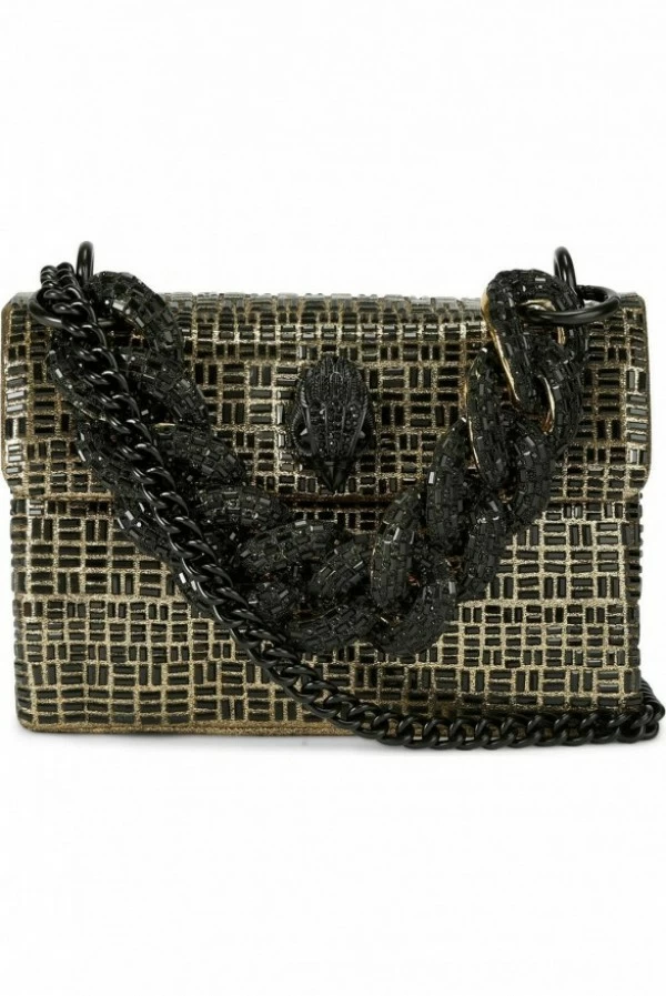 Mini bolso Kensington negro y dorado con cadena joya - Kurt Geiger London