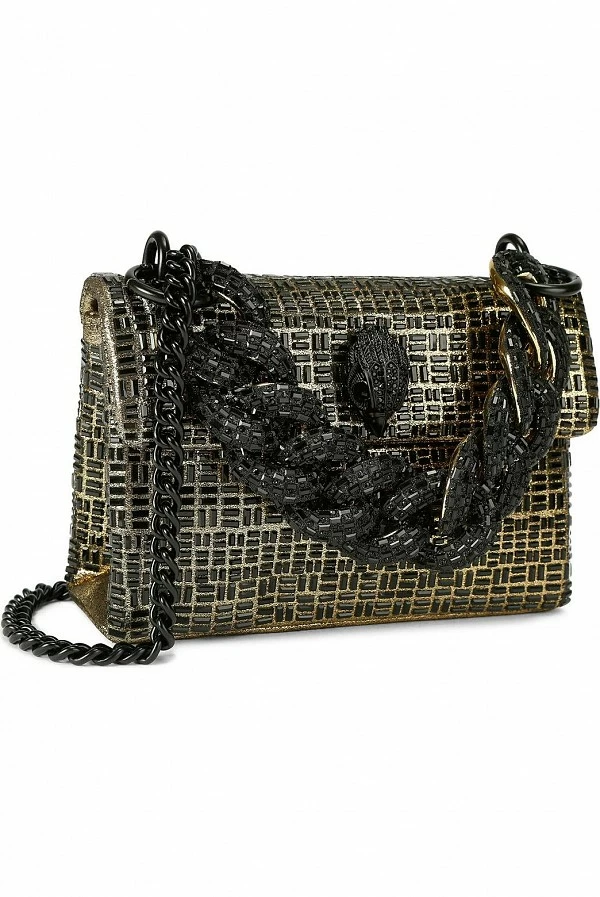 Mini bolso Kensington negro y dorado con cadena joya - Kurt Geiger London
