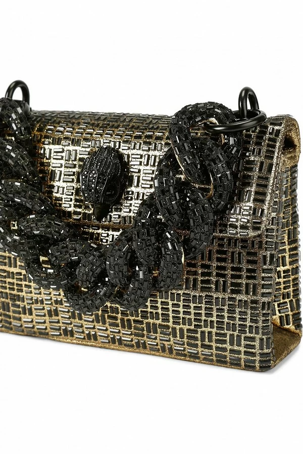 Mini bolso Kensington negro y dorado con cadena joya - Kurt Geiger London