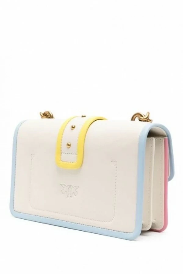 Mini bolso pinko love bag blanco Crudo con ribetes de colores