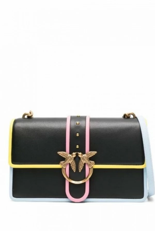 Mini bolso pinko love bag negro con ribetes de colores
