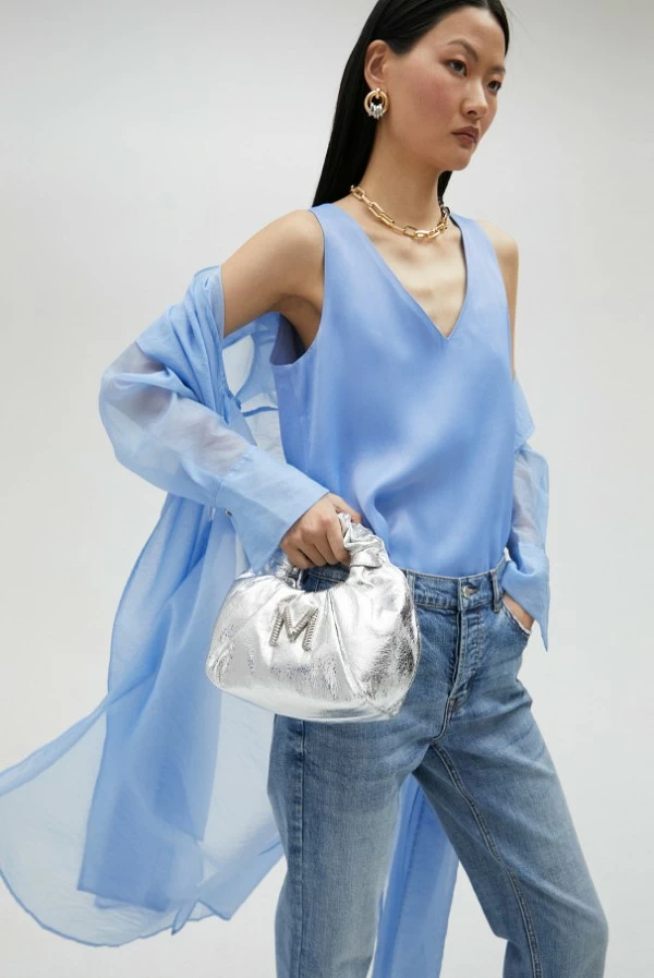 Mini bolso plata efecto piel con asa fruncida y bandolera lola casademunt