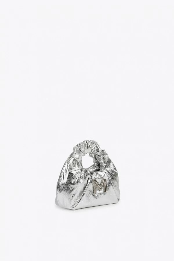Mini bolso plata efecto piel con asa fruncida y bandolera lola casademunt