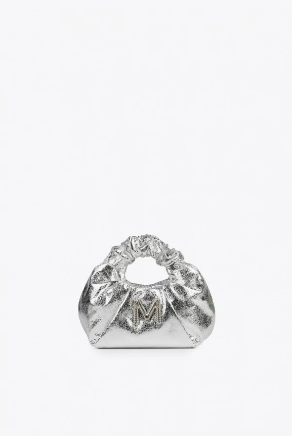 Mini bolso plata efecto piel con asa fruncida y bandolera lola casademunt