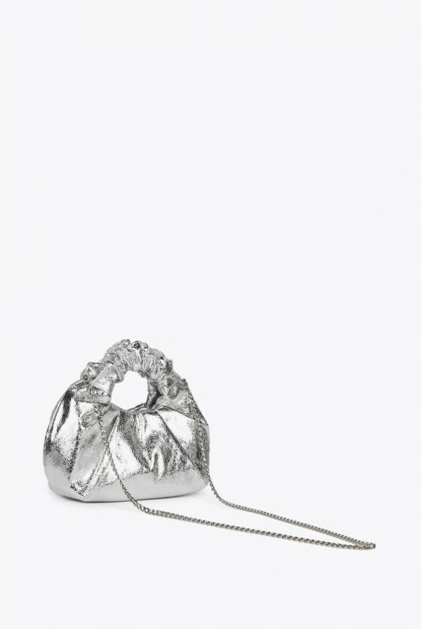 Mini bolso plata efecto piel con asa fruncida y bandolera lola casademunt