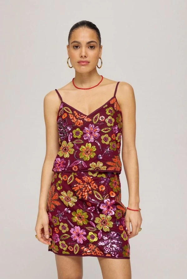 Mini Falda Harper & Yve con Lentejuelas y Flores Bordadas