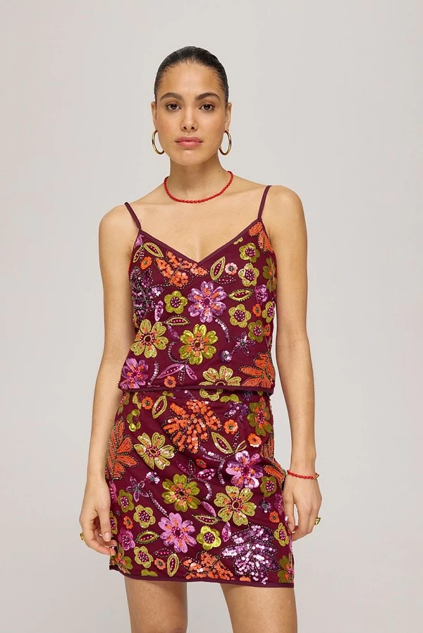 Mini Falda Harper & Yve con Lentejuelas y Flores Bordadas