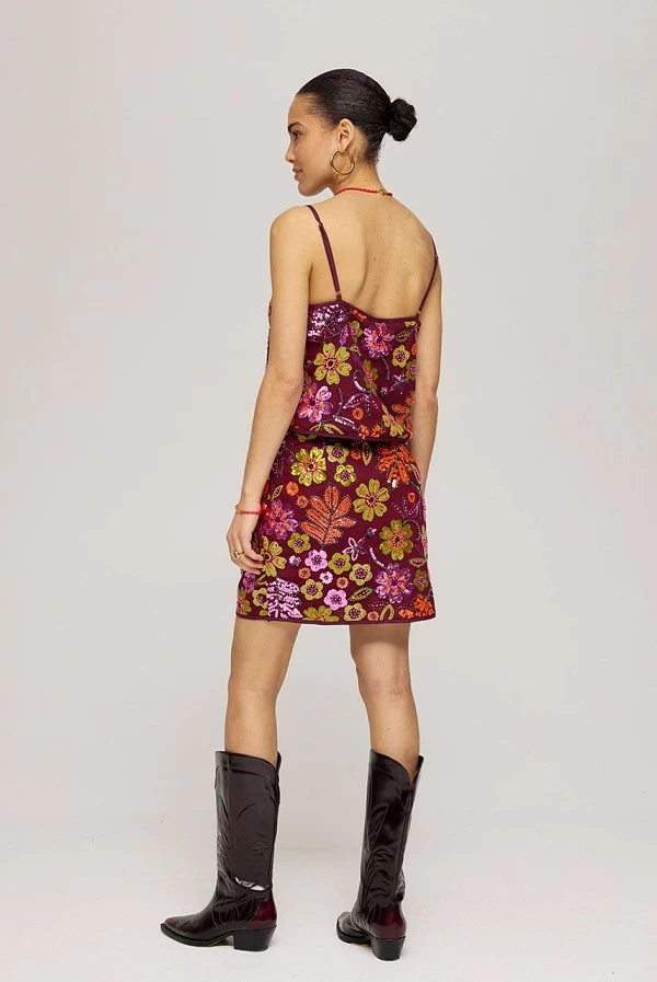 Mini Falda Harper & Yve con Lentejuelas y Flores Bordadas