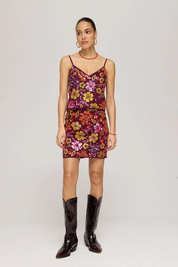 Mini Falda Harper & Yve con Lentejuelas y Flores Bordadas