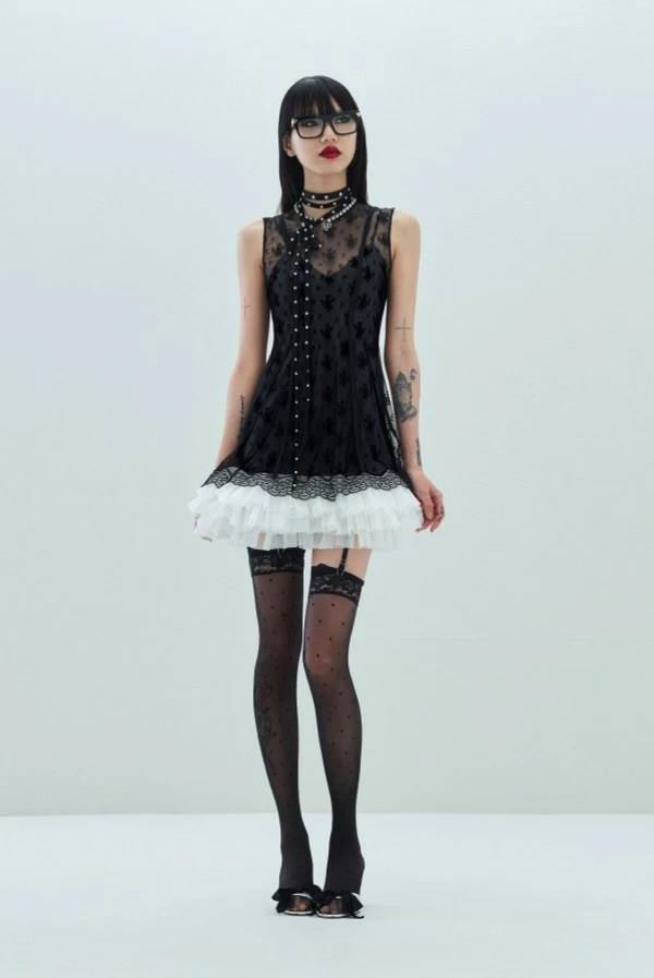 Mini vestido negro Tull blanco Aniye by