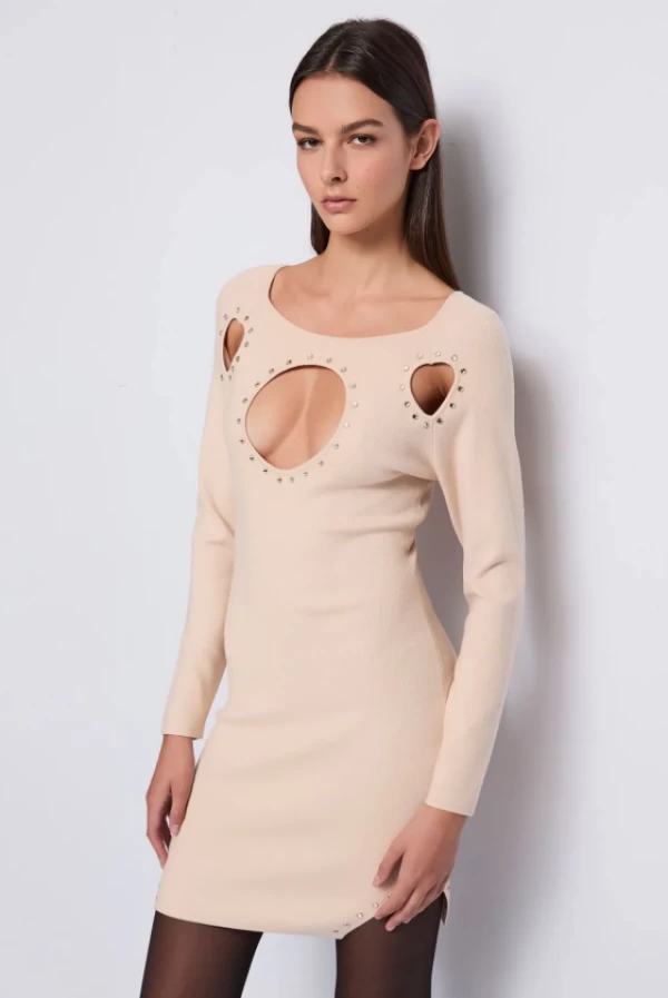 mini vestido punto escote corazon tachas denny rose