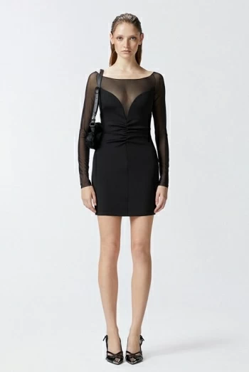 Minivestido pinko escotado de tul y tejido técnico