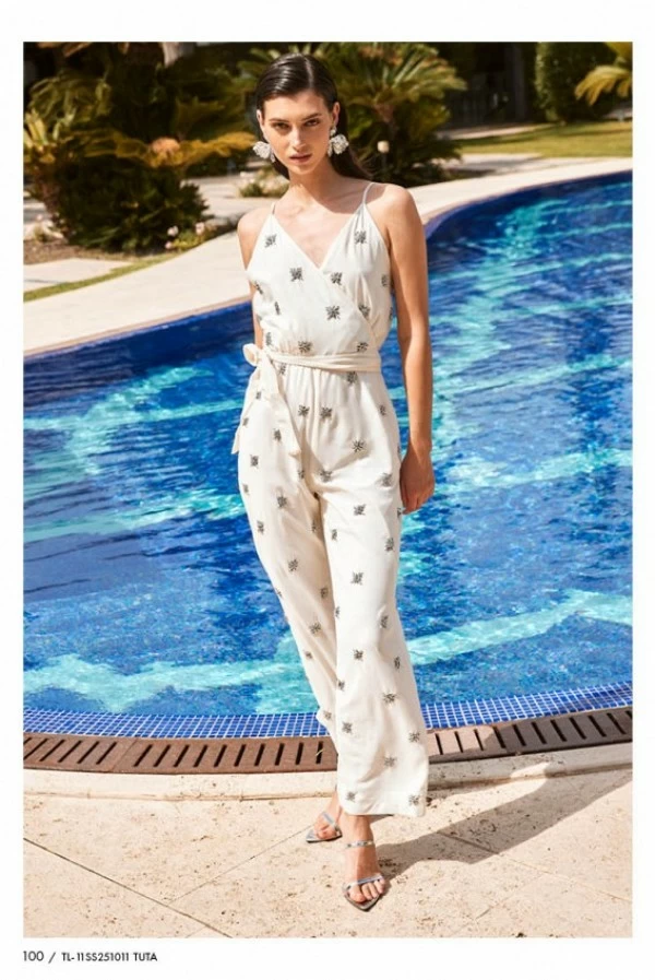Mono con detalles joya en plata y escote pico – Trash and Luxury