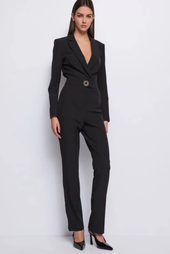 Mono negro Denny Rose con espalda descubierta y cinturón con logo Mono negro Denny Rose con espalda descubierta y cinturón con logo