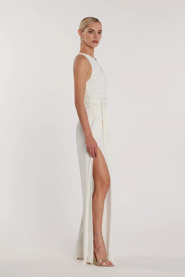 Mono PONKY_De talle alto con cinturón, pantalones acampanados con aberturas y accesorio