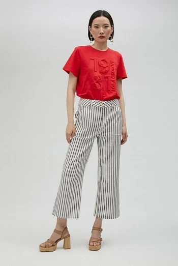 Pantalón Ancho de Rayas Azul Marino Lola Casademunt