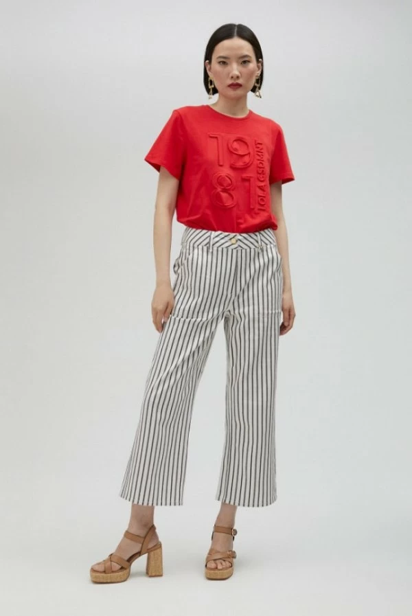 Pantalón Ancho de Rayas Azul Marino Lola Casademunt