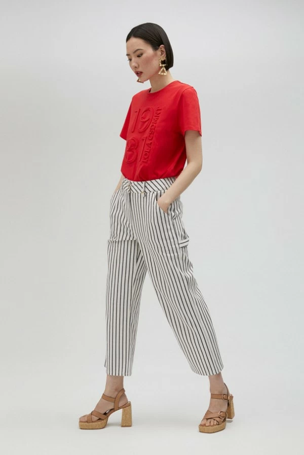 Pantalón Ancho de Rayas Azul Marino Lola Casademunt