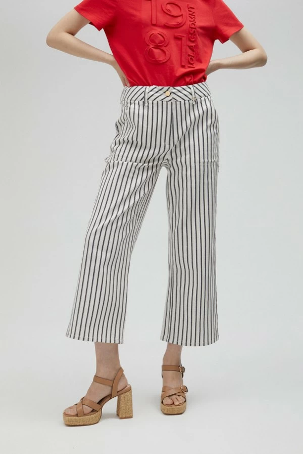 Pantalón Ancho de Rayas Azul Marino Lola Casademunt