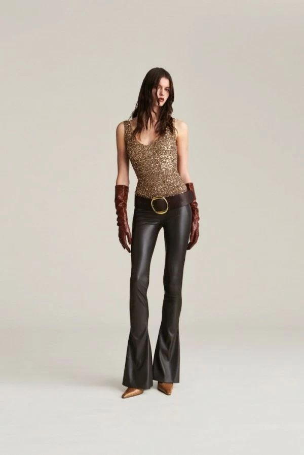 pantalon campana ecopiel marron aniye by carly