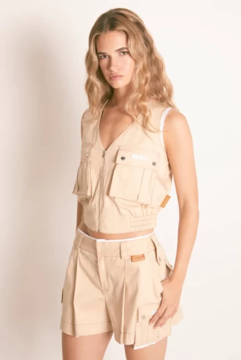 Pantalón Corto de Sarga Camel de Masavi