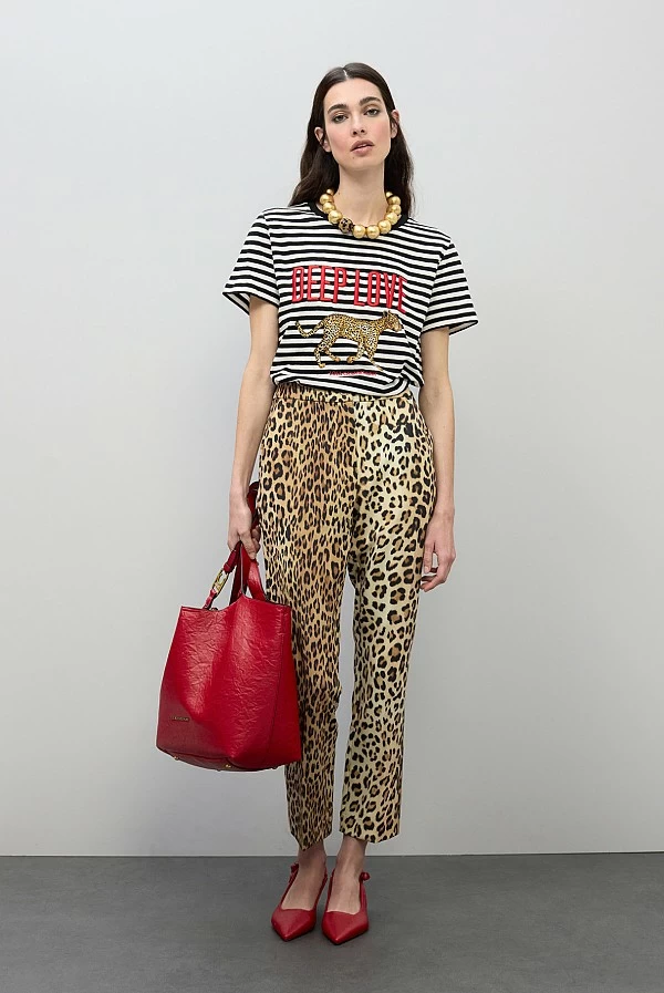 Pantalón Flare Cropped con Estampado Animal