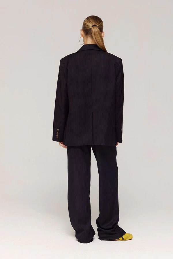 Pantalón FREDERIQUE recto en raya diplomática negro y azul vintage – harper and yve