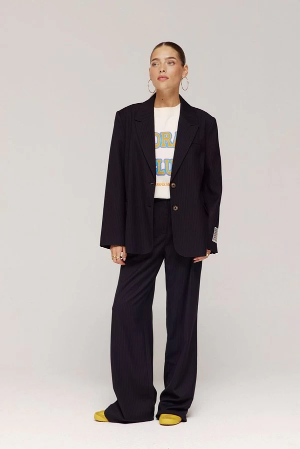 Pantalón FREDERIQUE recto en raya diplomática negro y azul vintage – harper and yve