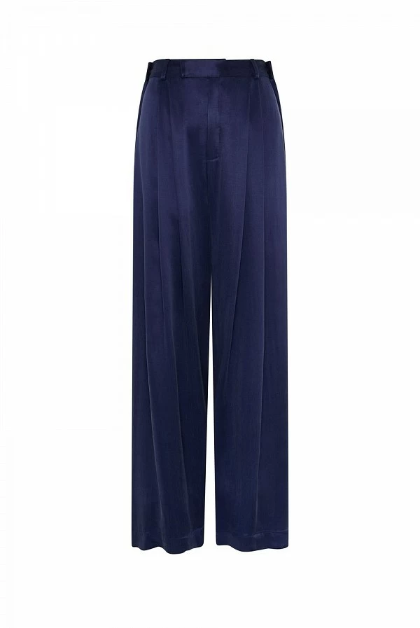Pantalón palazzo azul marino de cupro satinado masavi