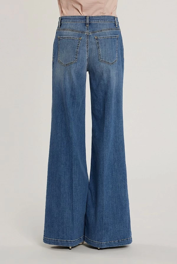 Pantalón Palazzo Talle Alto Mujer con Botones Denim