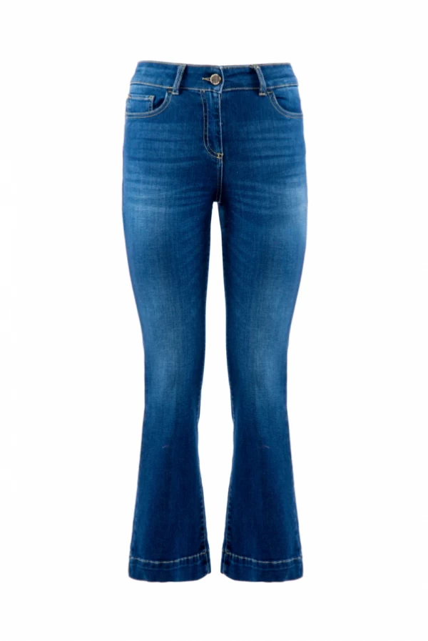 Pantalón pitillo campana tiro alto en denim – Nenette