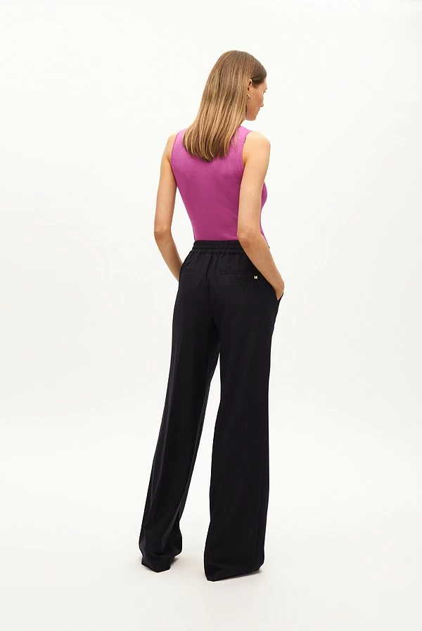 Pantalón Recto de Raya Diplomática con Cintura Elástica lola casademunt
