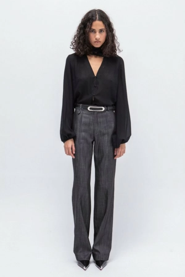 Pantalón recto de tiro medio en efecto denim negro – masavi