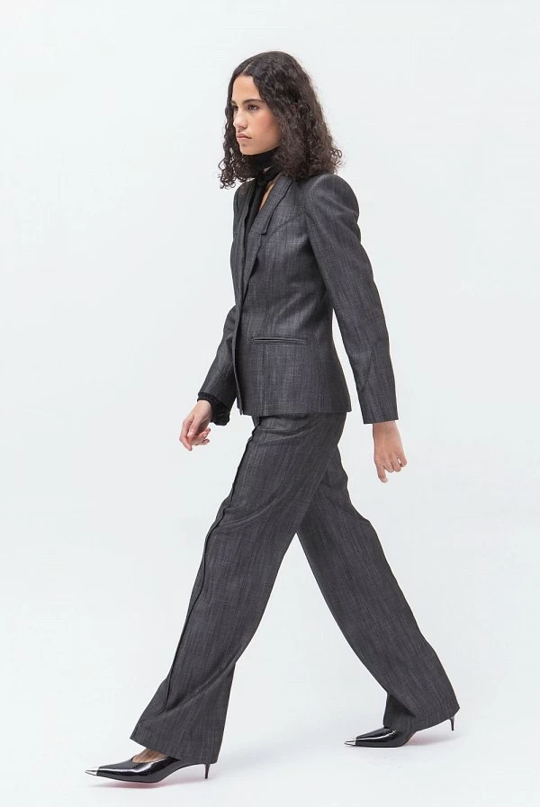 Pantalón recto de tiro medio en efecto denim negro – masavi