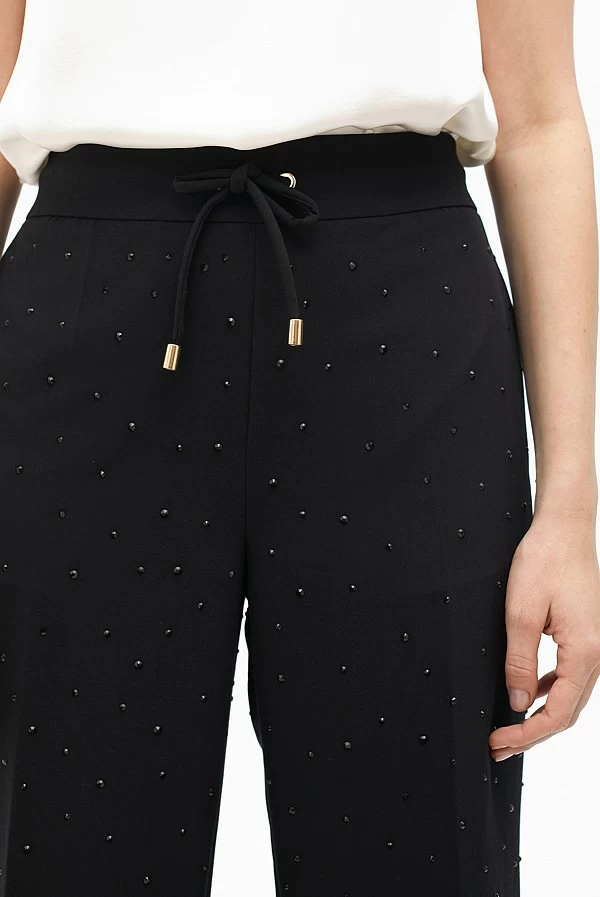 Pantalón Recto en Tejido Fluido con Detalles de Strass lola casademunt