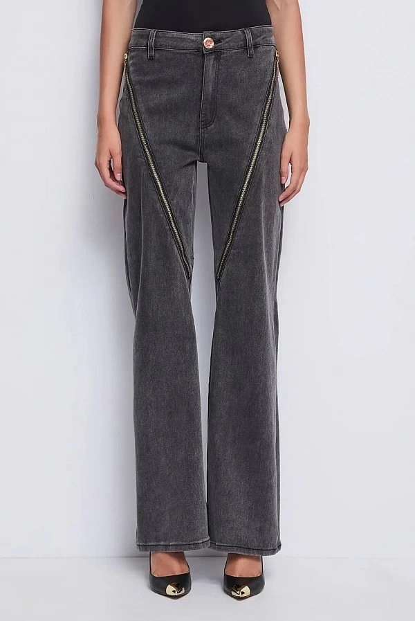pantalon tejano negro cremalleras doradas denny rose