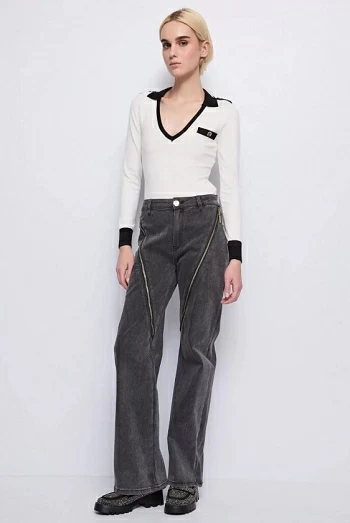 pantalon tejano negro cremalleras doradas denny rose