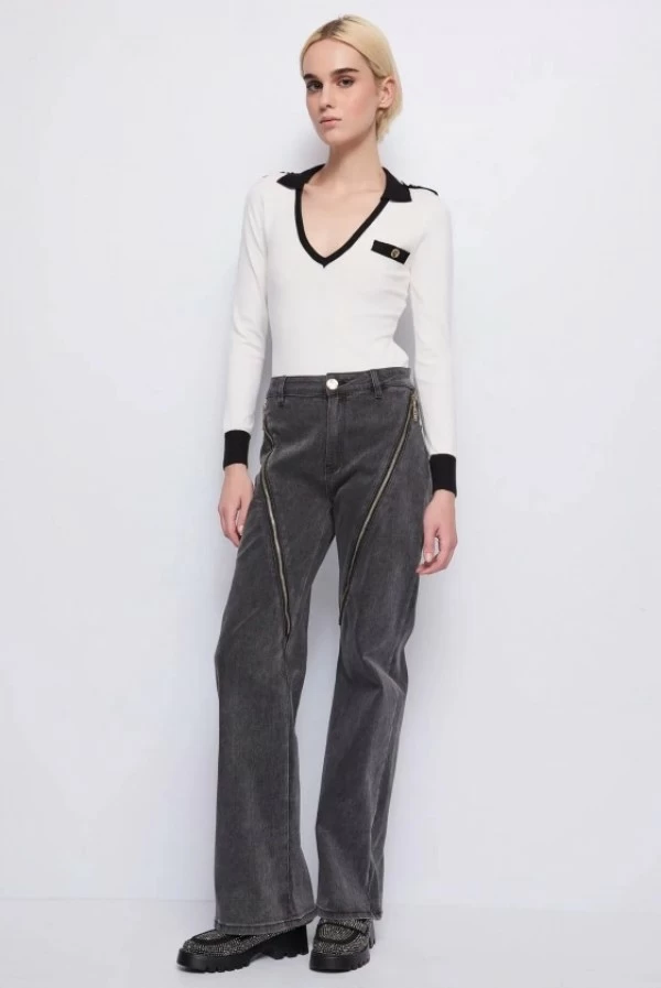 pantalon tejano negro cremalleras doradas denny rose