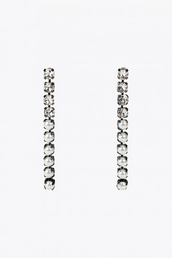 Pendientes largos elegantes con cristales y perlas Lola Casademunt