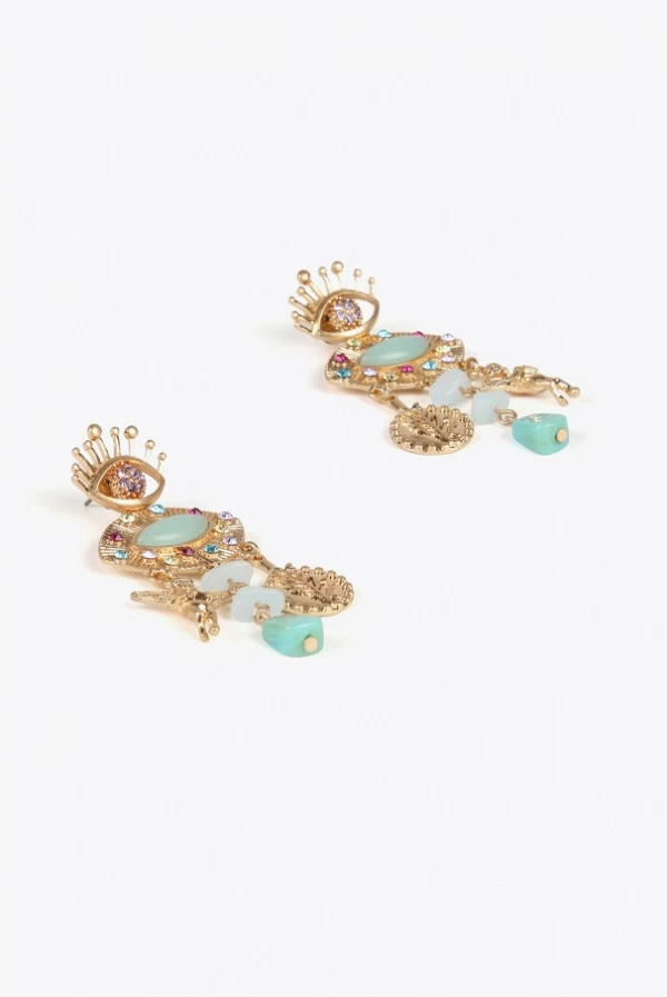 Pendientes Metálicos Colgantes con Ojo Joya y Charms – Lola Casademunt