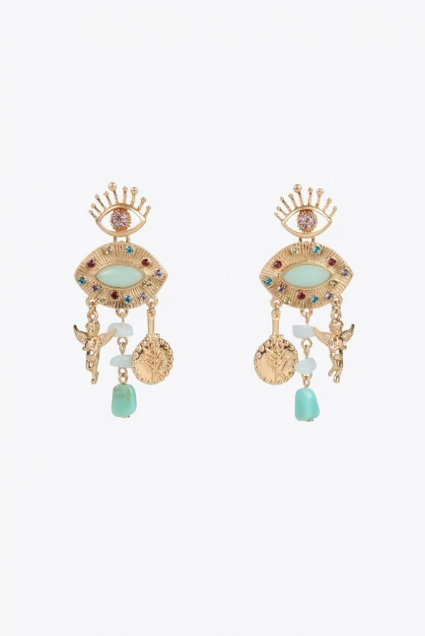 Pendientes Metálicos Colgantes con Ojo Joya y Charms – Lola Casademunt