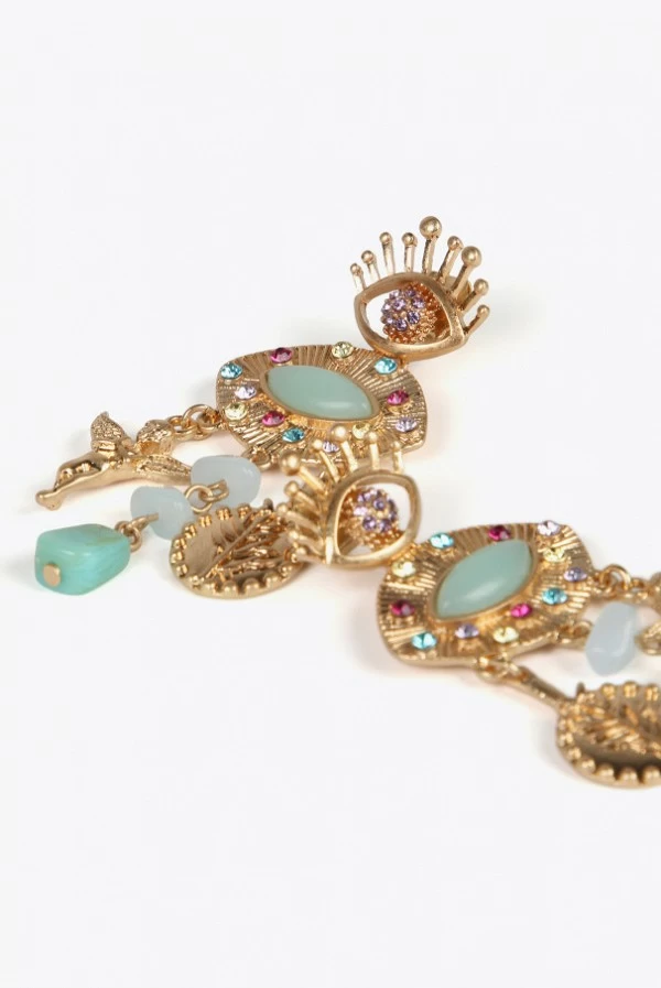 Pendientes Metálicos Colgantes con Ojo Joya y Charms – Lola Casademunt