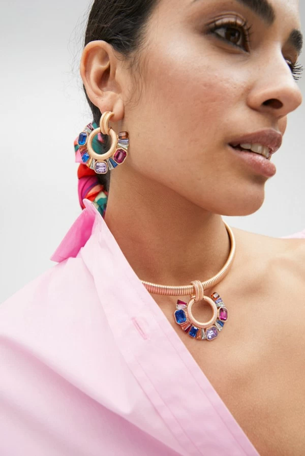 Pendientes Metálicos con Joyas Multicolor Lola Casademunt