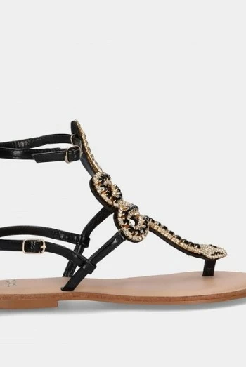 Sandalia Plana Angelina-129 Olive con Strass Serpiente