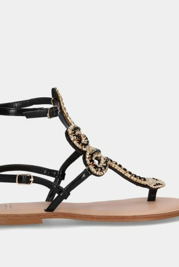 Sandalia Plana Angelina-129 Olive con Strass Serpiente