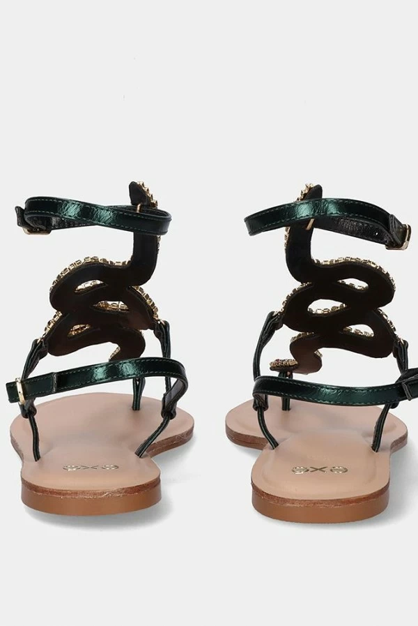 Sandalia Plana Angelina-129 Olive con Strass Serpiente