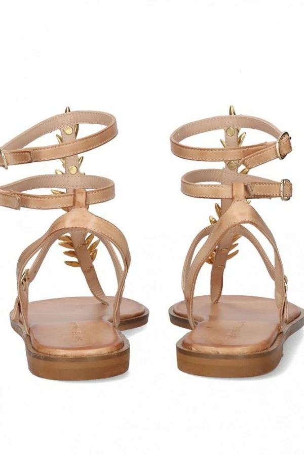 Sandalia Plana Estilo Romano Mujer – Exé con Hoja Dorada