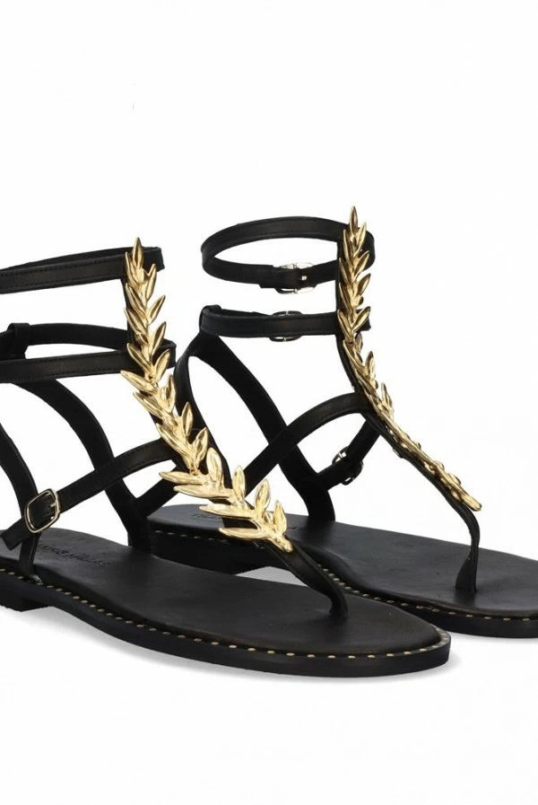 Sandalia Plana Estilo Romano Mujer – Exé con Hoja Dorada
